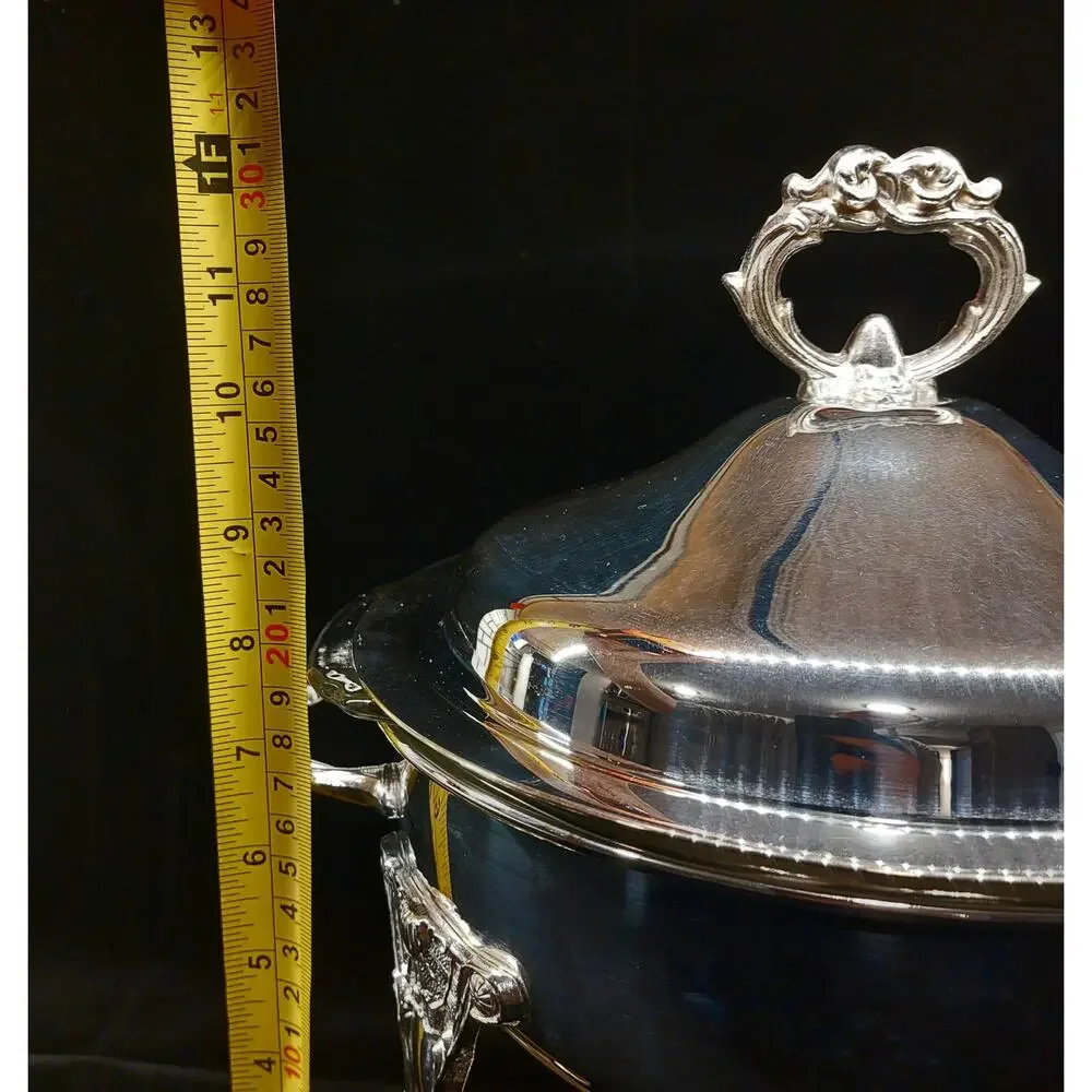 Vintage English Silver Mfg Corp Leonard Silver Plated Chafing Dish Buffet Warmer